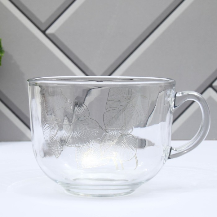 Кружка стеклянная &laquo;Листья&raquo;, 400 мл
