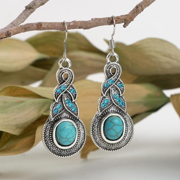 Серьги «Бирюзовый мир» коса, цвет голубой в серебре Серьги «Бирюзовый мир» коса, цвет голубой в серебре