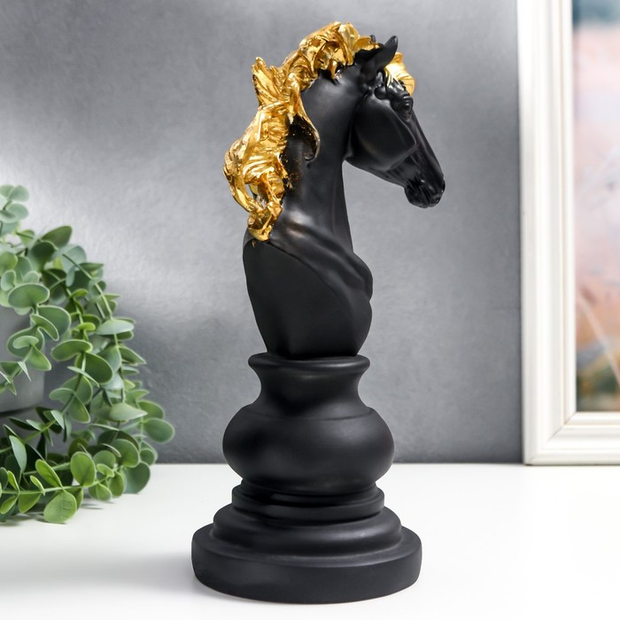Сувенир полистоун  Сувенир полистоун "Шахматная фигура - Конь" чёрный с золотом МИКС 27х11,4х14,2 см