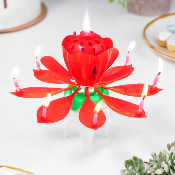 Свеча для торта музыкальная  Свеча для торта музыкальная "Тюльпан", крутящаяся, красная, 14,5×6 см