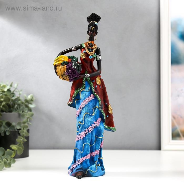 Сувенир полистоун  Сувенир полистоун "Африканка в цветном платье, с корзиной фруктов" МИКС 32,5х10х8 см