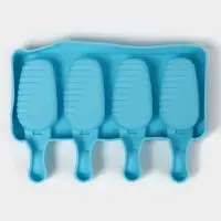 Форма для мороженого Доляна &laquo;Эскимо в глазури&raquo;, силикон, 18.5&times;12.3&times;2.5 см, 4 ячейки, синяя