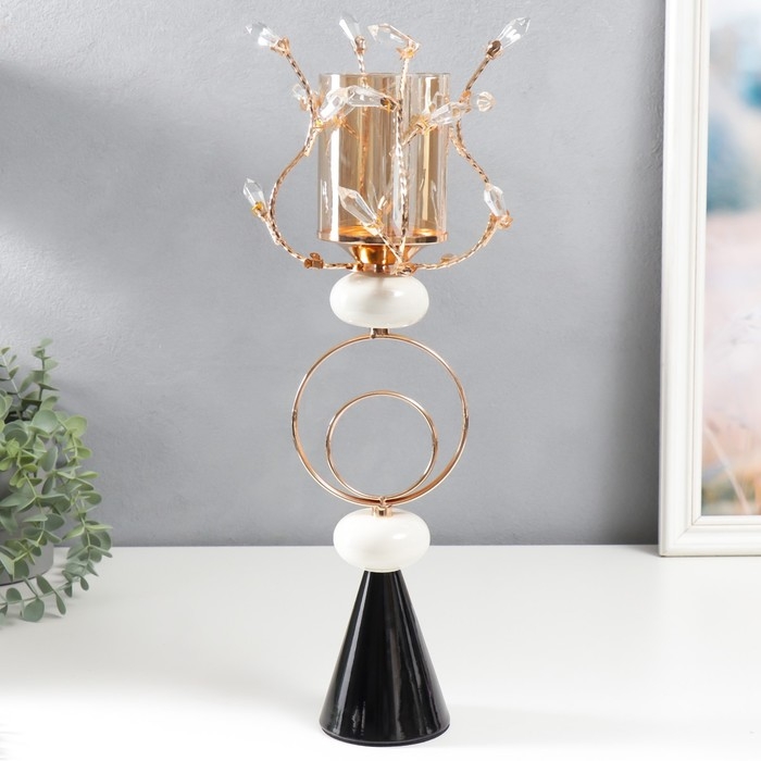 Подсвечник металл на 1 свечу Подсвечник металл на 1 свечу "Веточки с кристаллами. Два кольца" золото 42х17х17 см