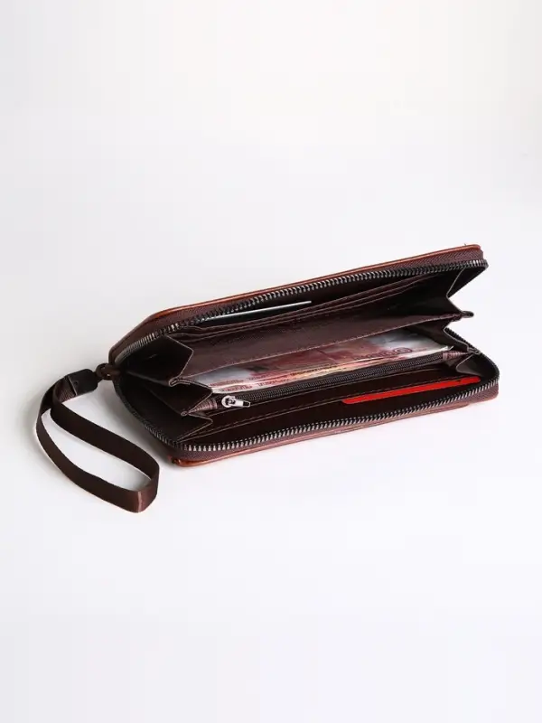 Портмоне-клатч мужской на молнии, с картхолдером, рыжее