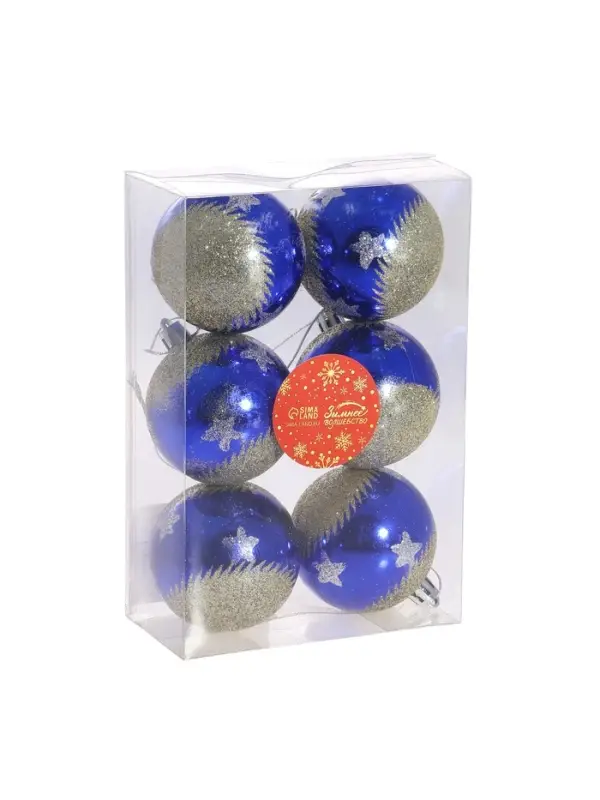 Ёлочные игрушки &laquo;Сказочная ночь&raquo;, шары новогодние, набор 6 шт., d=6 см, золотисто - синий