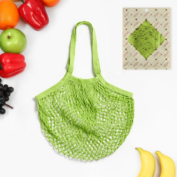 Авоська, 41 х 27 см, ручка 17 см, клетка 1.5 см, зеленая Авоська, 41 х 27 см, ручка 17 см, клетка 1.5 см, зеленая