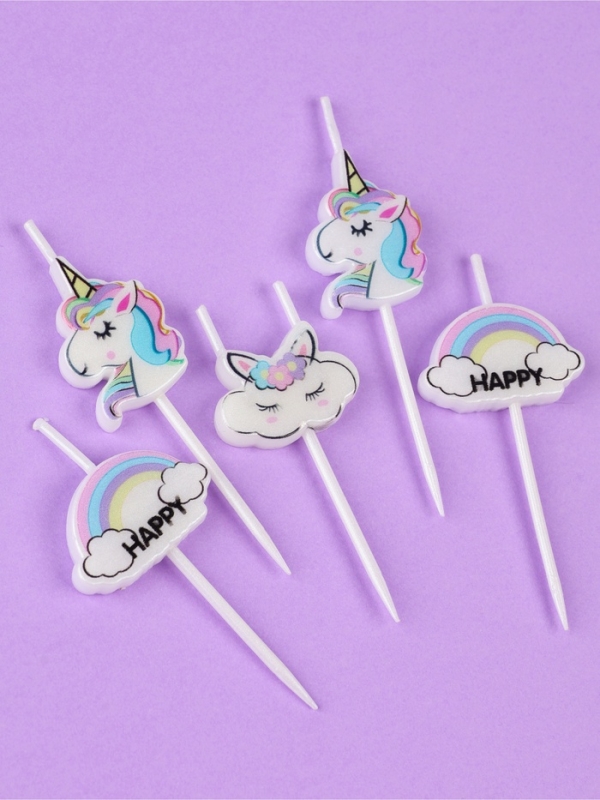 Набор свечей для торта, 5 шт  Набор свечей для торта, 5 шт "Единороги и облака", белые