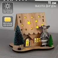 Светодиодная фигура &laquo;Дом с оленем&raquo; 11&times;15&times;3 см, дерево, от батареек LR41&times;3, свечение тёплое белое