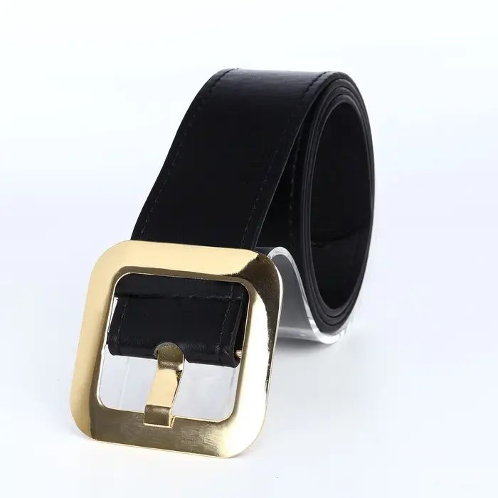 Ремень женский, 110&times;4.8 см, квадратная пряжка, золотистая, чёрный