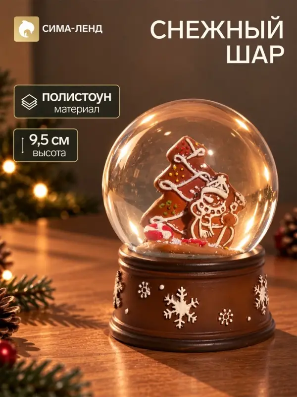 Снежный шар &laquo;Снеговик у ёлки. Имбирное печенье&raquo;, d=6.5 см, 6.8&times;7.5&times;9.5 см