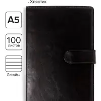 Ежедневник недатированный Calligrata, А5, в линейку, с хлястиком, 100 листов, обложка ПВХ, чёрный