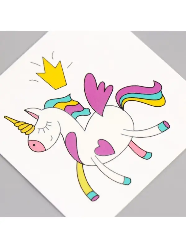 Переводная тату на тело цветная «Единорожек с короной», 6×6 см