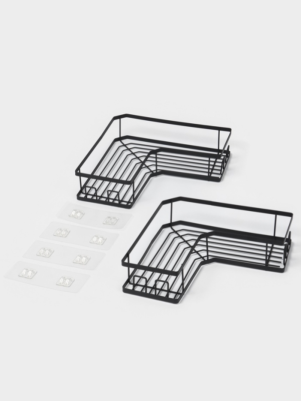 Набор угловых полок для ванной, 2 шт, цвет черный Набор угловых полок для ванной, 2 шт, цвет черный