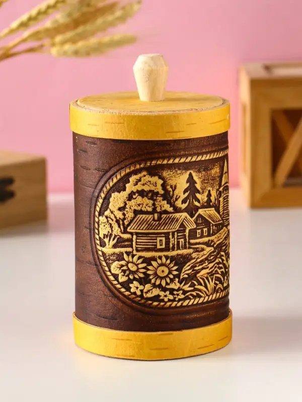 Туес Туес "Деревенька", D8смхH(с хватком)15,5см, береста