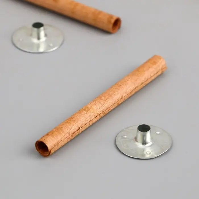 Фитиль для свечи дерево с металлическим держателем, круглый, набор 2 шт., 0.6&times;6.5 см