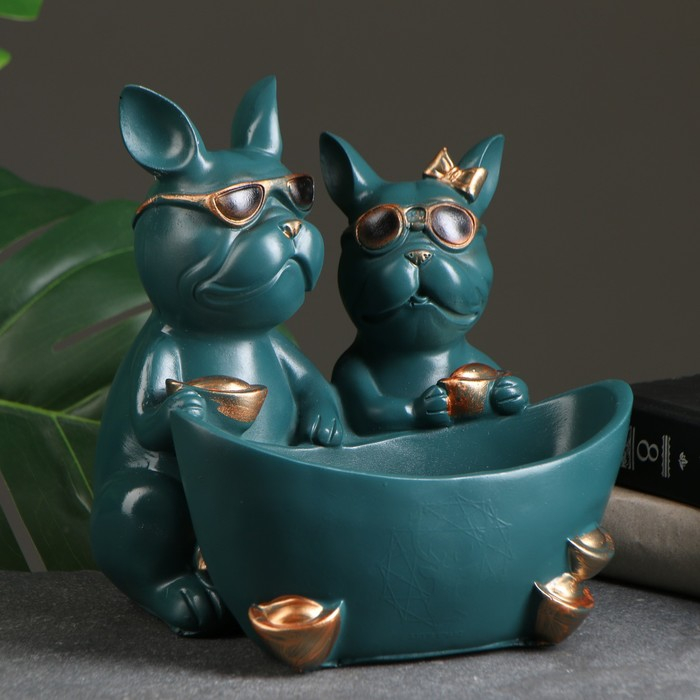 Подставка конфетница Подставка конфетница "Два бульдога" зеленая, 21х19х19см