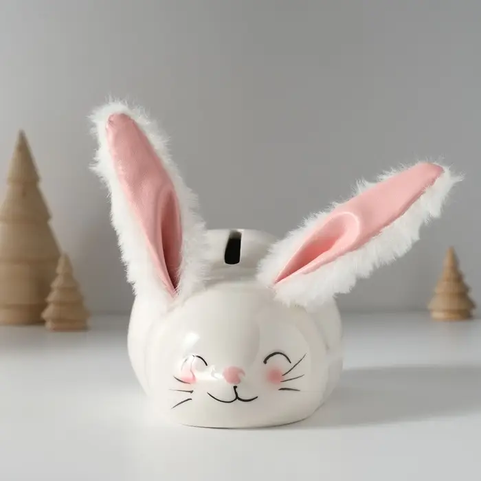 Копилка для денег &laquo;Румяный кролик с мягкими ушками&raquo;, керамика, 8.8&times;13.2&times;7 см