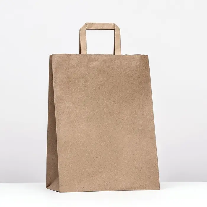 Пакет бумажный, плоская ручка крафт 26&times;15&times;35 см, 90 г/м&sup2;