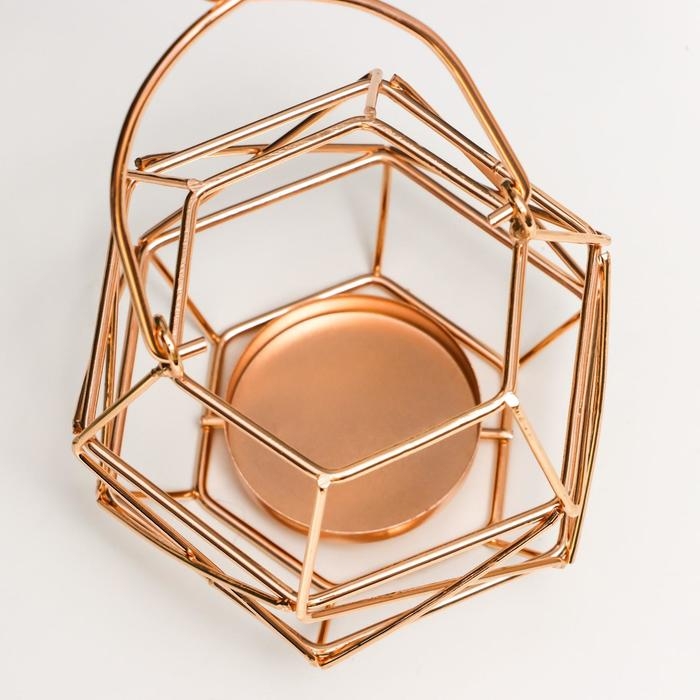 Подсвечник металл на 1 свечу "Геометрия" золото с ручкой 8,5х10х9 см