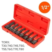 Набор головок ударных 1/2"DR L=78мм внешний TORX, 8пр. (T30-T80) пласт.кейс