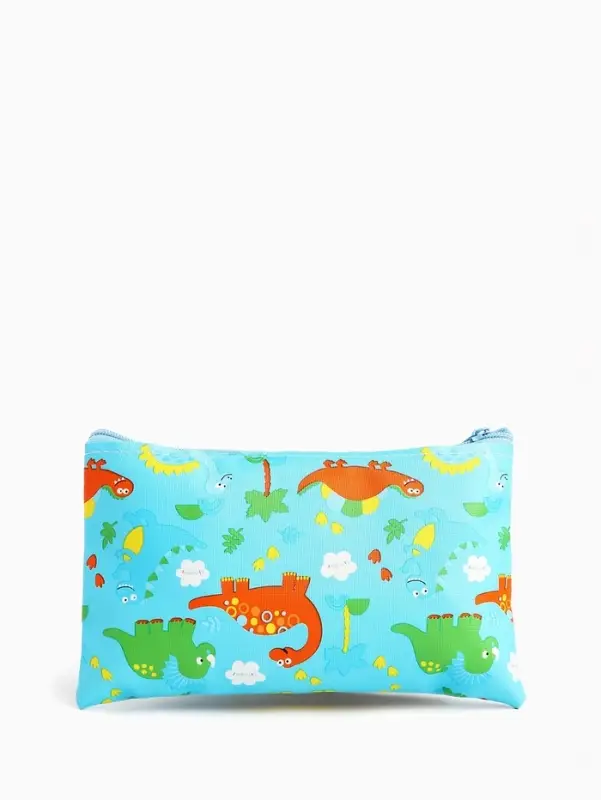 Косметичка-пенал на молнии, плоская, с рисунком, голубая Косметичка-пенал на молнии, плоская, с рисунком, голубая