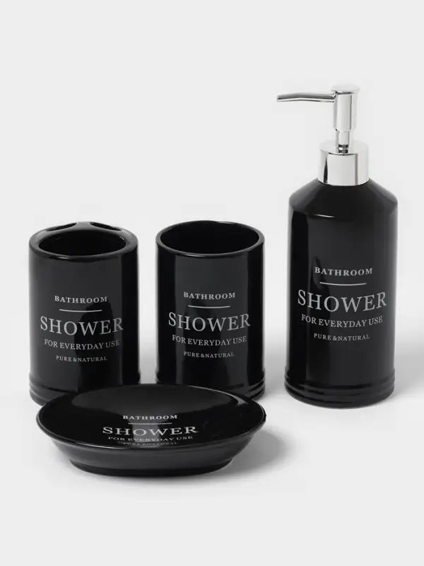 Аксессуары для ванной &laquo;Лофт&raquo;, 4 предмета, мыльница, дозатор для мыла 420 мл, 2 стакана, чёрные