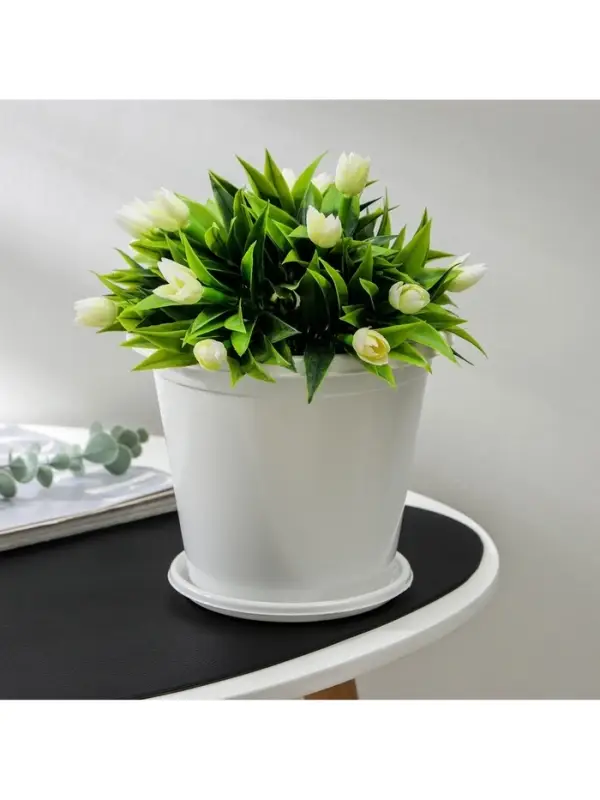 Горшок для цветов с поддоном &laquo;Альтернатива. Эконом&raquo;, 2 л, пластиковый, белый