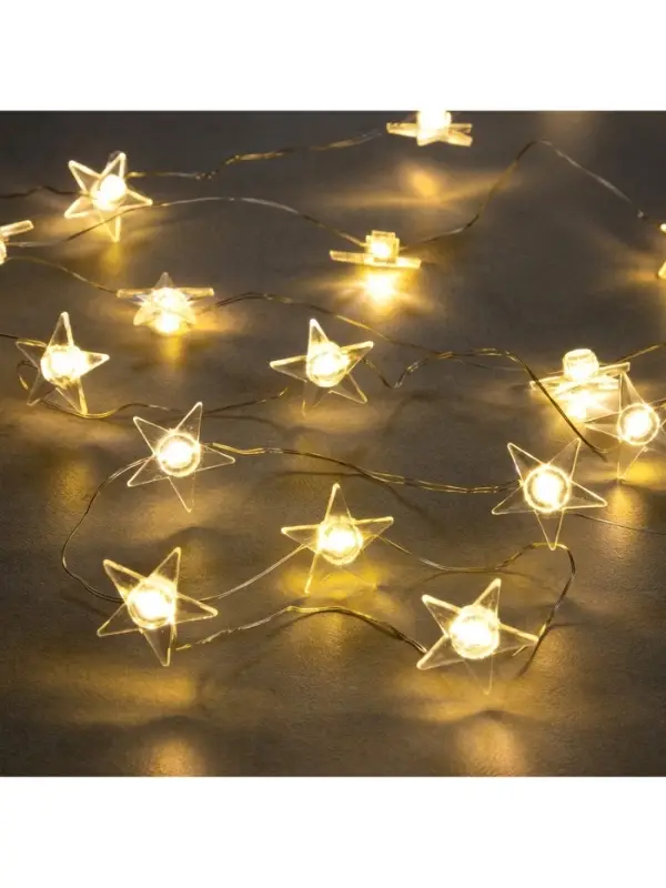 Гирлянда &laquo;Нить&raquo; 2 м, роса с насадками &laquo;Звезда&raquo;, IP20, серебристая нить, 20 LED, свечение тёплое белое, 2 режима, ААх2