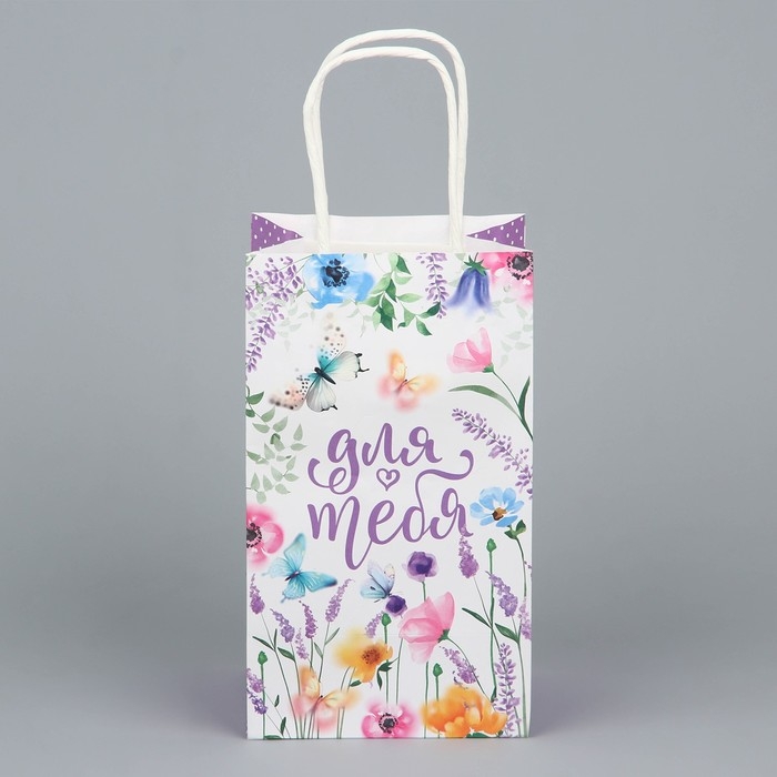 Пакет подарочный крафтовый, упаковка, «Для тебя», цветы, 12 х 21 х 9 см Пакет подарочный крафтовый, упаковка, «Для тебя», цветы, 12 х 21 х 9 см