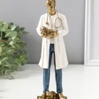 Сувенир полистоун "Мужчина-ветеринар в белом халате с щенком" 25,5 см