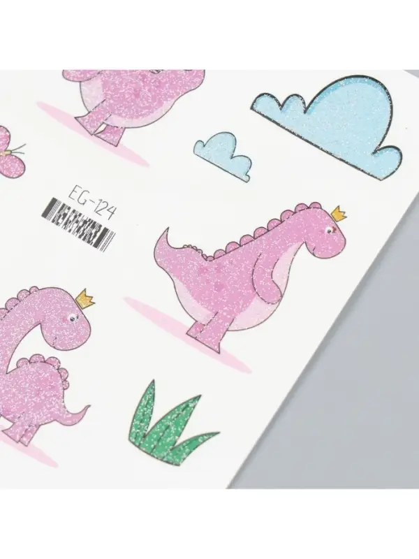 Переводные тату на тело цветные «Розовые динозаврики», блёстки, 12×7.5 см