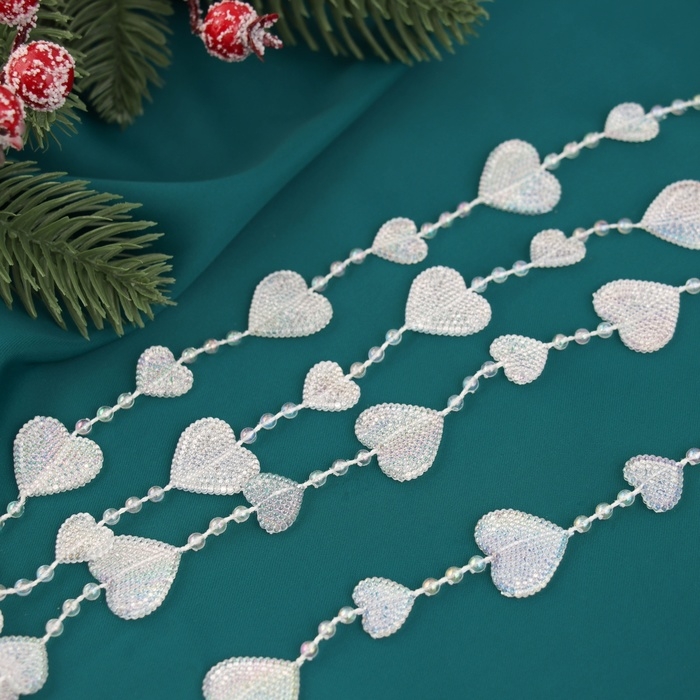 Бусы на ёлку 2 м d-20 мм Бусы на ёлку 2 м d-20 мм "Сердца нити" прозрачный перламутр