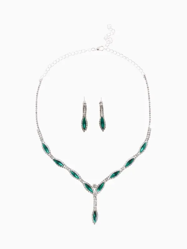 Набор 2 предмета: серьги, колье &laquo;Листопад&raquo;, тонкий ромб, зелёно-белый в серебре, 45 см