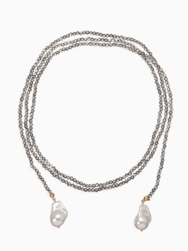 Бусы "Нить стекла" с подвесами жемчуг, L=120см №2, цвет серый АВ