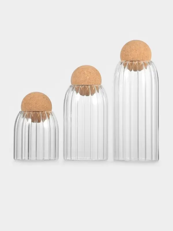 Банки для хранения сыпучих &laquo;Эко&raquo;, 3 предмета: 400/700/1000 мл, с пробковой крышкой, стекло