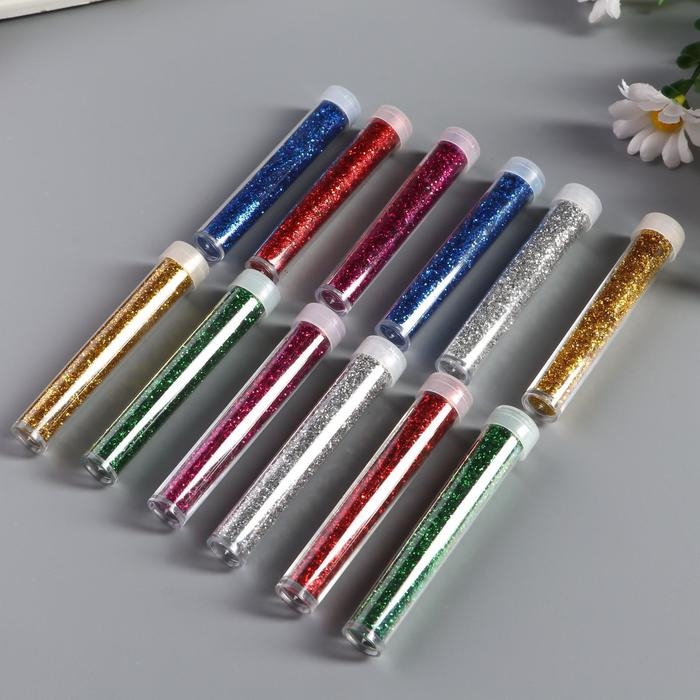 Глиттер (набор 12 шт) Глиттер (набор 12 шт) "Пудра яркая" в тюбике 3 грамма