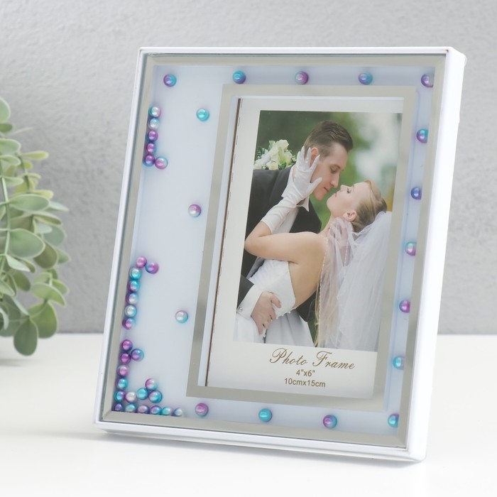 Фоторамка стекло 10х15 см "Фиолетовые бусины в стекле" серебро 15х17,5 см