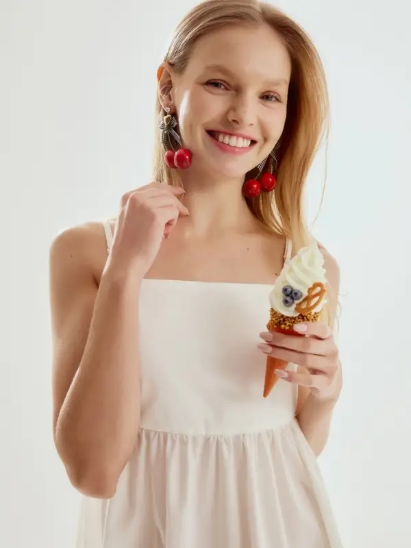 Серьги &laquo;Вишня с бантиками&raquo;, красные в золоте