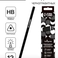 Набор карандашей чернографитных 12 штук, Calligrata Classic, заточенные, пластик, трехгранные, черные