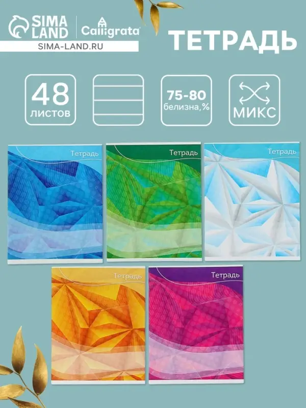 Тетрадь 48 листов в линейку Calligrata «Графика-2», обложка мелованный картон, блок №2, белизна 75% (серые листы), МИКС