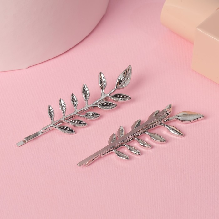 Невидимка для волос  Невидимка для волос "Либерти" (набор 2 шт) листики, 7,8 см, серебро