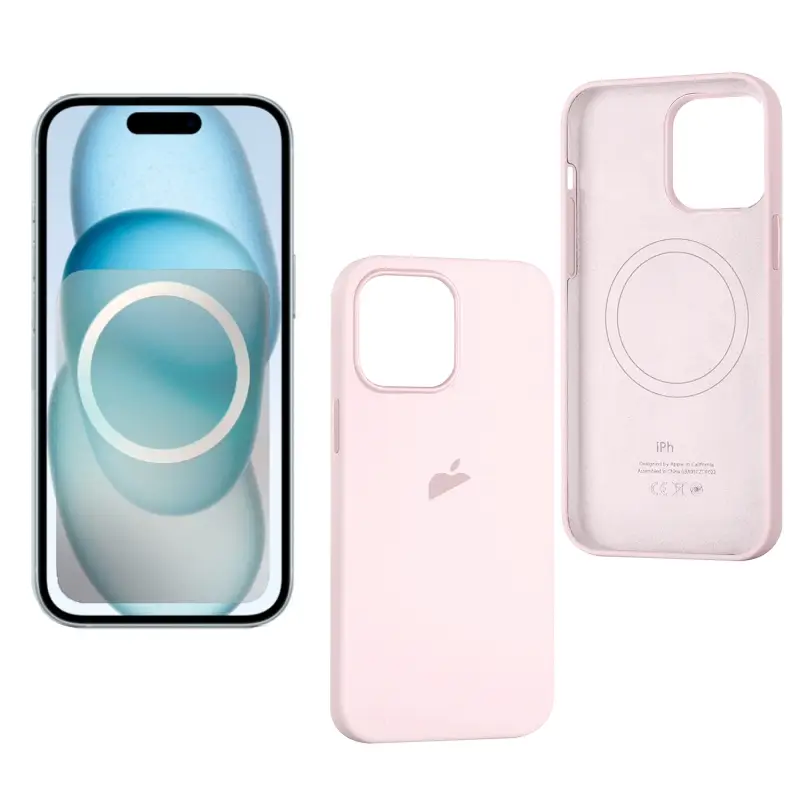 Чехол iPh 15 Silicon Case 100% ORG (MagSafe + анимация NFC) c LOGO Light Pink