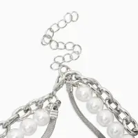 Колье медь "Жемчуг с цветами" (набор 3шт), 34/36/40см цвет белый в серебре