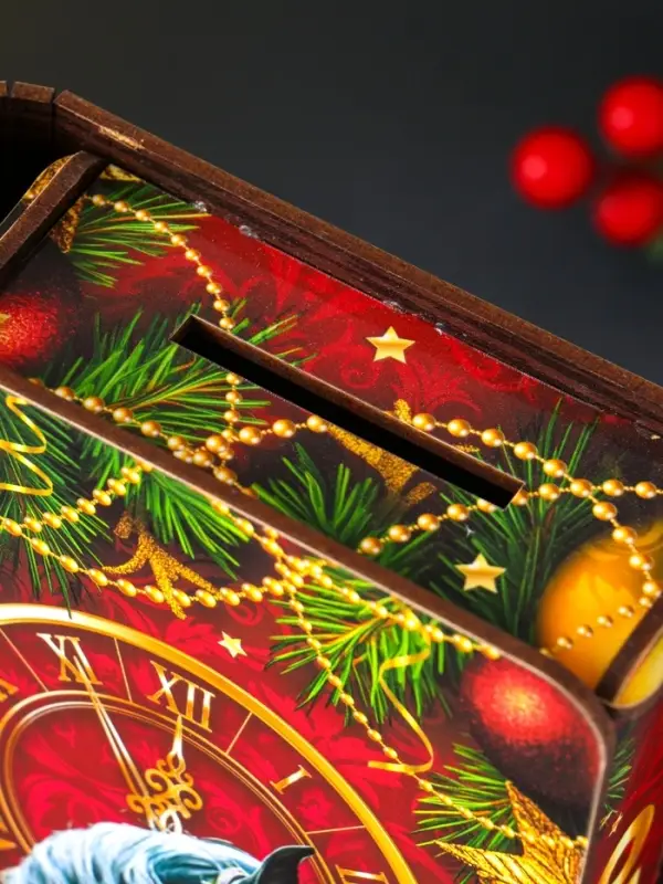 Книга-шкатулка новогодняя черный конь с часами "С Новым годом!".