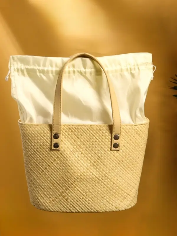 Сумка плетёная из пандана, 27×17×40 см, бежевая