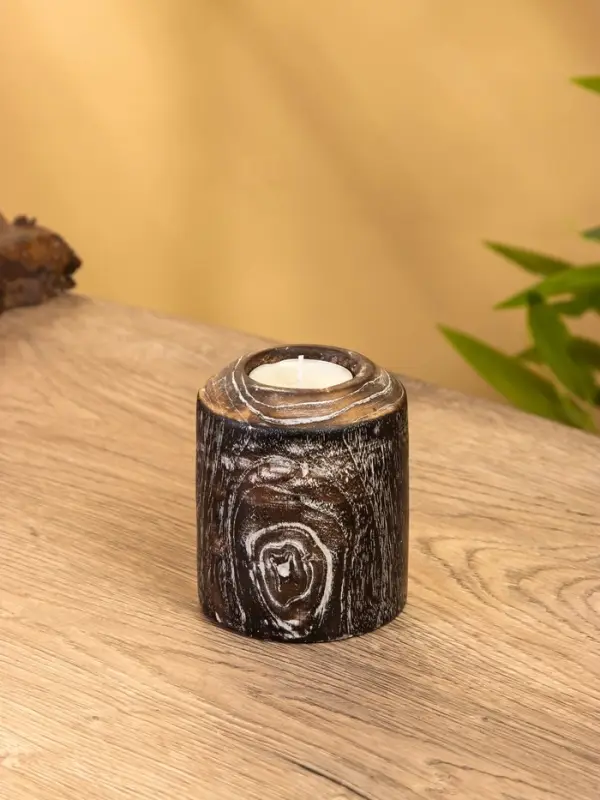 Подсвечник, d=3 см, 8&times;8&times;10 см, дерево джати, тёмно-коричневый