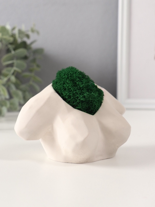 Кашпо бетонное  Кашпо бетонное "Бюст" со мхом 11х7х6,5 см белый (мох зеленый стабилизированный)