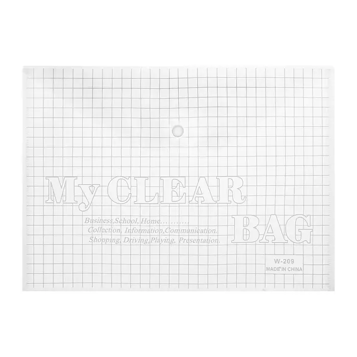 Папка-конверт на кнопке, А4, 80 мкм, &laquo;Клетка&raquo;, прозрачная