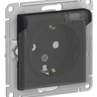 ATLASDESIGN AQUA РОЗЕТКА с заземлением со шторкамис прозрачной крышкой, 16А, IP44, механизм, КАРБОН