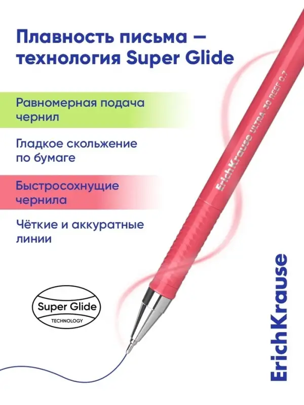 Ручка шариковая ErichKrause. ULTRA-30 Stick&Grip Reef, синий стержень, узел 0.7 мм, тонированный корпус, МИКС